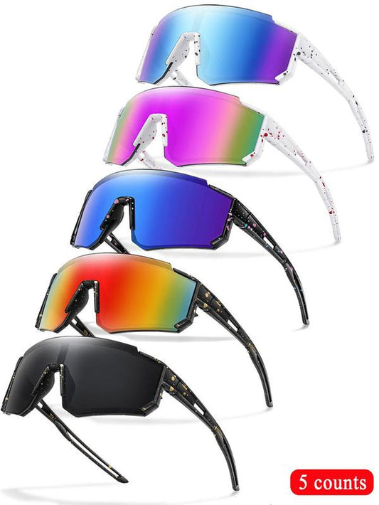 Unisex Random Pattern Polarized Cycling Sunglasses, 5 Counts/Set UV Protection Outdoor Sports Sunglasses, Goggles, Sports Eyewear for Men & Women, Suitable for Outdoor Sports